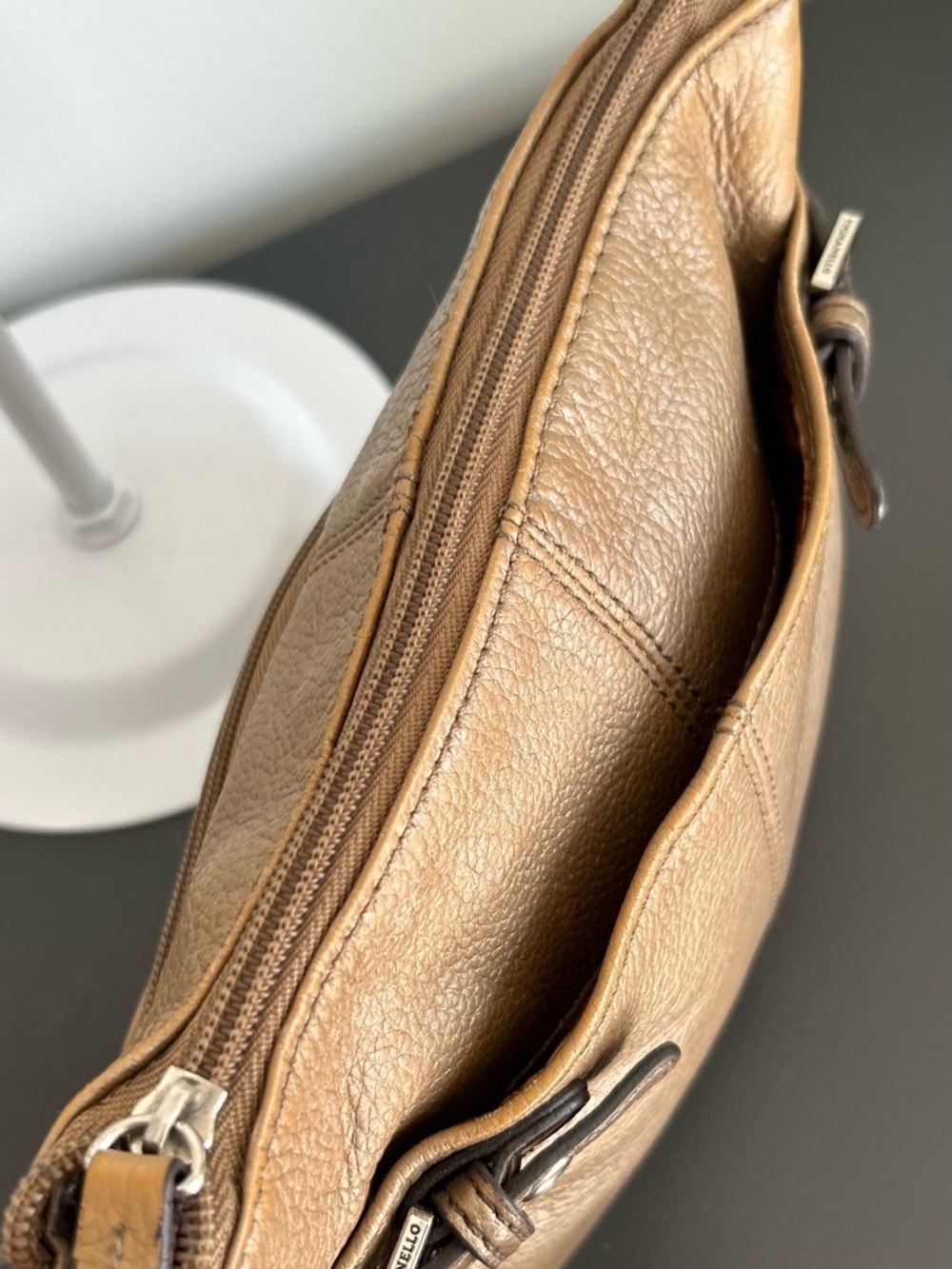 Tignanello Metallic Gold Pebbled Leather Crossbody Bag Buckle Accent Purse - Picture 7 of 11